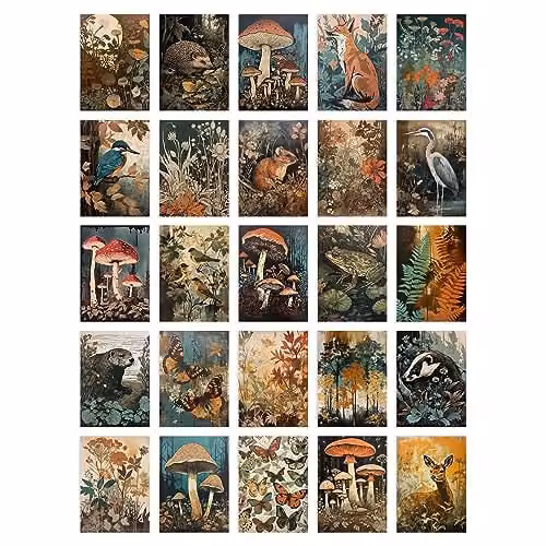 Artery8 50 Piece Earthy Wild Nature Botanical Collage Kit, Multicolour Rustic Aesthetic Wall Art Prints, W: 15 cm, H: 10 cm
