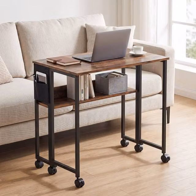 STILVORA Drop Leaf Writing Desk with Castors in Rustic Brown