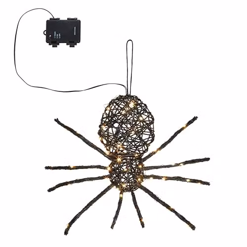 Lights4fun Black Rattan Spider Hanging Decoration with 50 Warm White LEDs and Timer for Indoor and Outdoor Use – 5