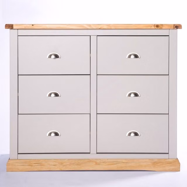 Cabinet Bits Bomporto 6 Drawer Chest of Drawers in Light Grey with Chrome Cup Handles