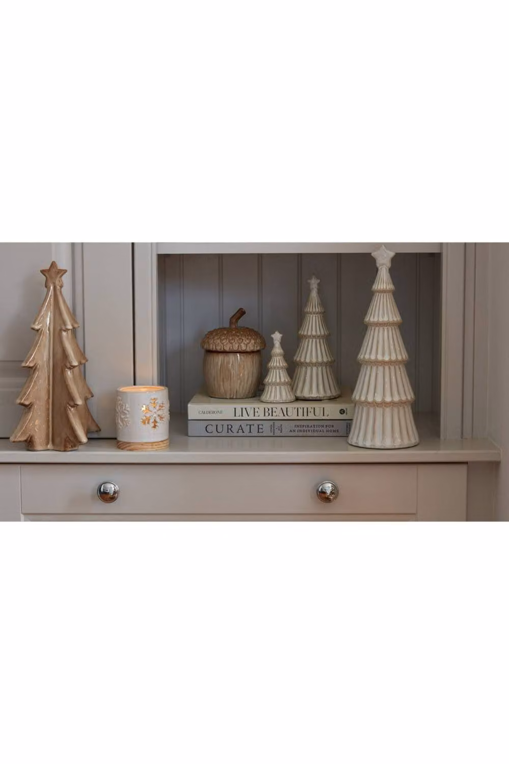 KDMD Alora Medium Ceramic Snowy Tree with Star Winter Decor in Brown and White – 2