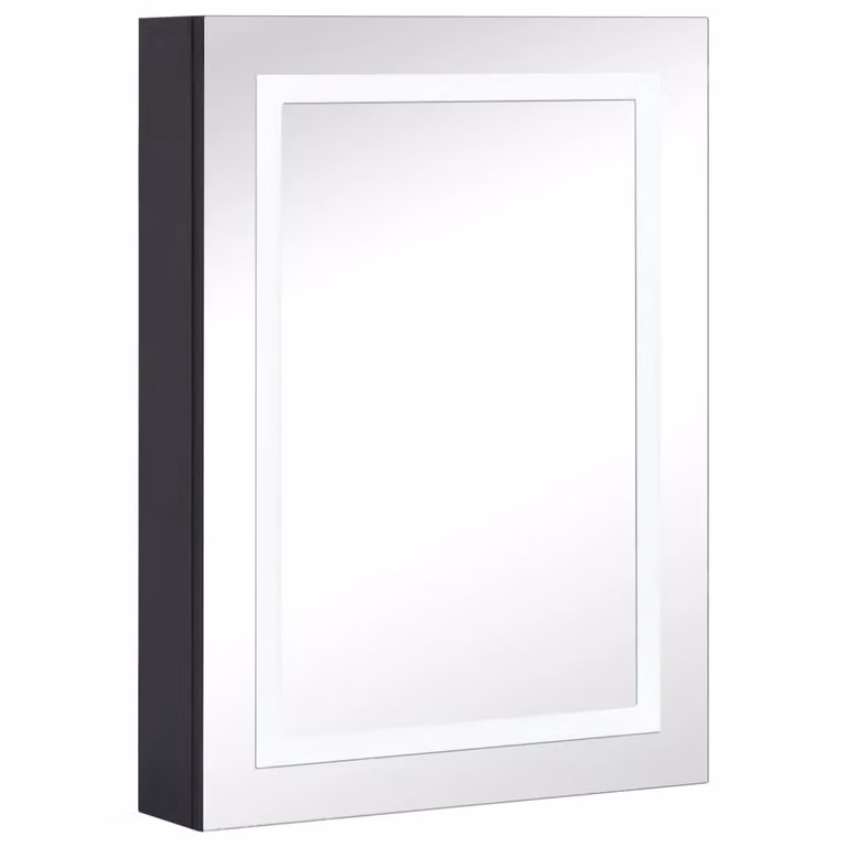 Berkfield Home LED Bathroom Mirror Cabinet in Black with Integrated Lighting and Internal Shelves, W/D/H: 50 x 13 x 70 cm