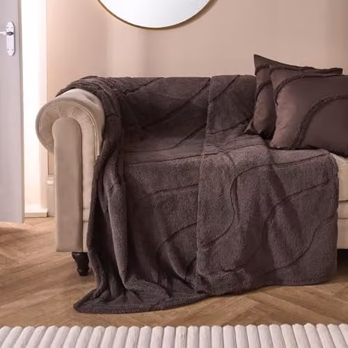 OHS Tufted Teddy Fleece Throw Blanket, Brown, W/D/H: 180 x 200 cm – 1