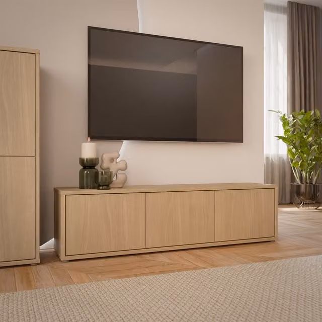 Furniture To Go Alice Springs Wide TV Cabinet with 3 Push-Open Doors in Taupe Elegancia Oak