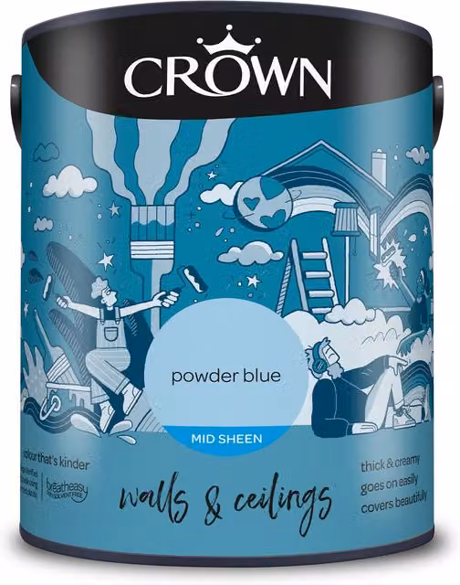 Crown Walls and Ceilings Mid Sheen Emulsion in Powder Blue, 5 l