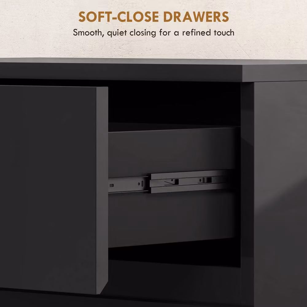 STILVORA Minimalist Black Glossy Chest of Drawers with 5 Soft-Close Drawers – 7