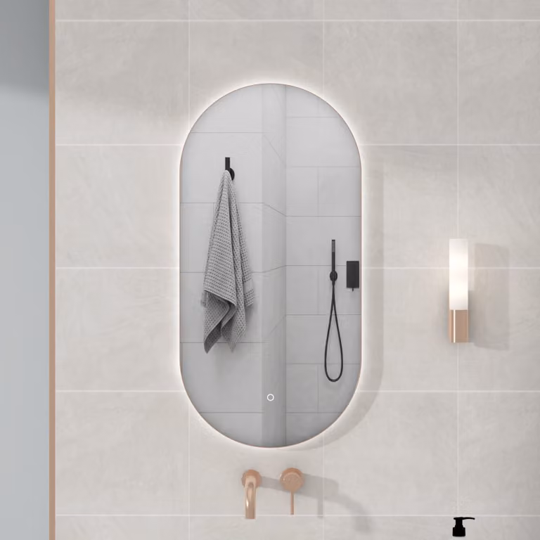 Royal Bathrooms Luton Oval Backlit LED Illuminated Framed Capsule Mirror with Demister Pad and Touch Sensor, W/H: 45 x 90 cm, White and Multicolour