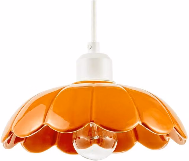 Happy Homewares Modern Orange Gloss Ceramic Pendant Light Shade with Scallop Edge – 1