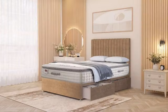 Somnior Eleanor Plush 2 Drawer Divan Bed Set with Pillowtop and 54 inch Headboard in Beige, W/D/H: 140 x 200 cm