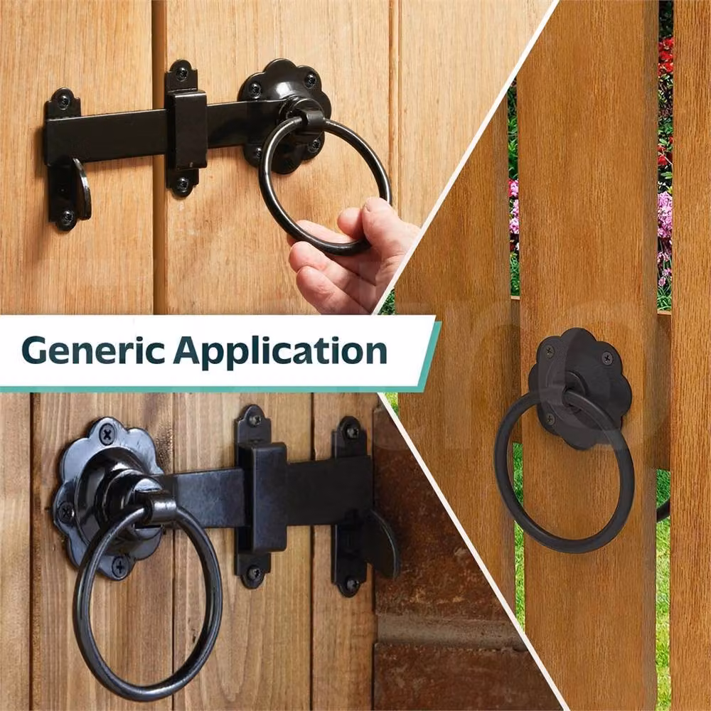 Kelvenix 6 inch Black Galvanised Steel Ring Gate Latch with Ring Handle for Garden Gates – 6