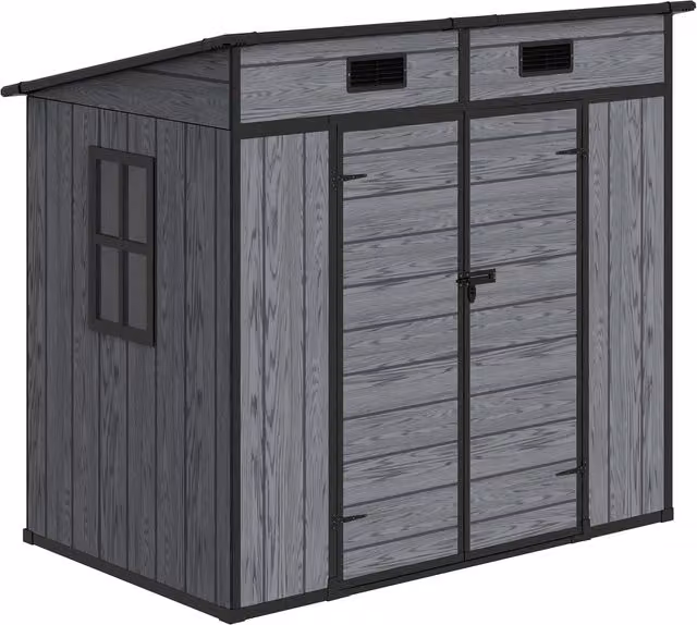 Livingandhome Outdoor Plastic Garden Storage Shed in Dark Grey Wood Grain