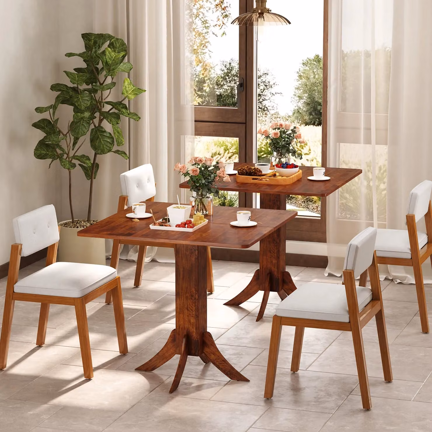 Gymax Square Wooden Kitchen Dining Table with Pedestal Base in Brown, W/D/H: 84 x 84 x 77.5 cm – 6
