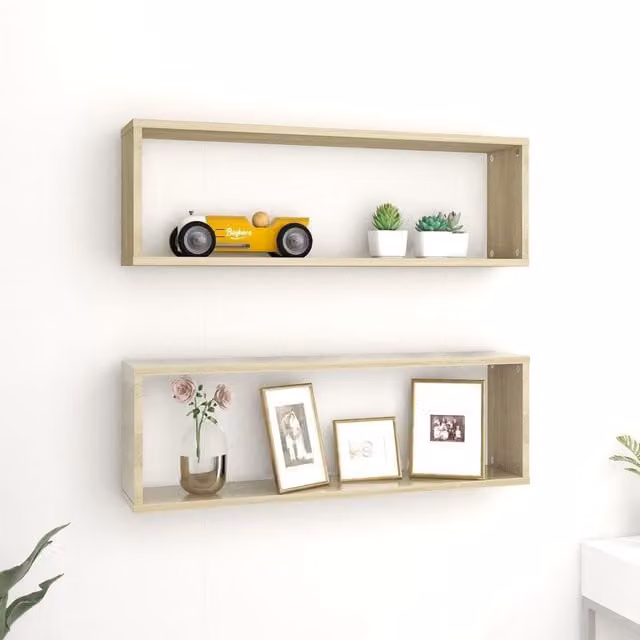 Berkfield Home Wall Cube Shelf Set of 2, Sonoma Oak, Brown, W: 80 cm, D: 26.5 cm, H: 15 cm