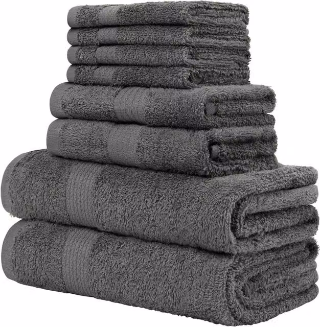 CityComfort 8-Piece Cotton Towel Set in Grey, 550GSM Highly Absorbent and Quick Drying – 7
