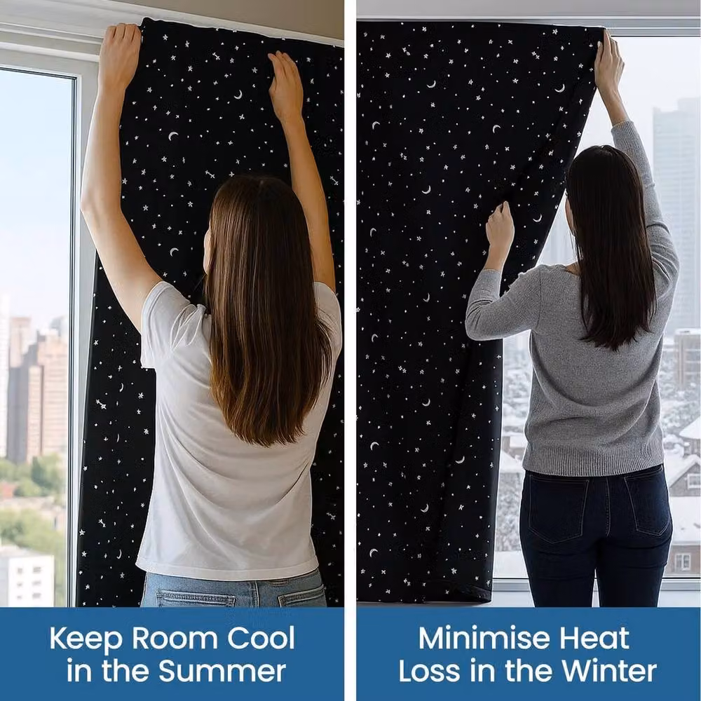 FLAVORA Adhesive Blackout Blinds in Black, Thermal Insulating Polyester, W/H: 200 x 145 cm – 4