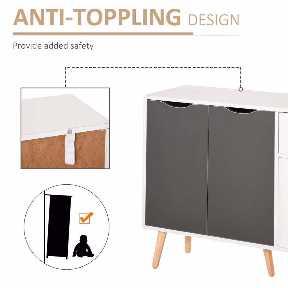 NESTLUNE White Multicolour Floor Standing Storage Cabinet Sideboard W: 100 cm, D: 15 cm, H: 72 cm – 4