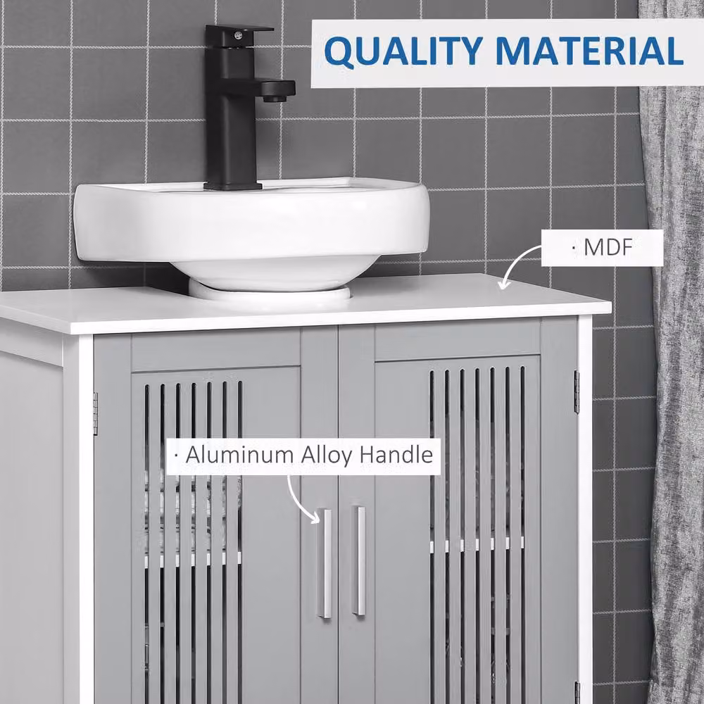 STILVORA Grey Under Sink Bathroom Cabinet with Adjustable Internal Shelves and Hinged Doors – 3