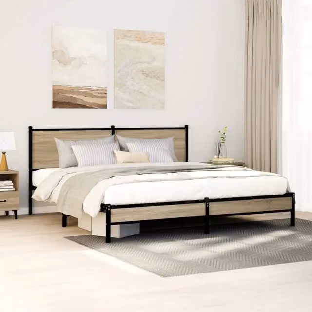 Berkfield Home Metal Bed Frame in Sonoma Oak Brown, W: 160 cm, D: 200 cm – 1
