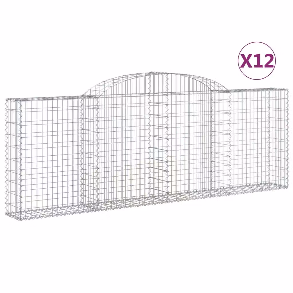 Berkfield Home Arched Gabion Baskets, 12 Piece Set, Silver Galvanised Steel, W: 300 cm, D: 30 cm, H: 100-120 cm – 2