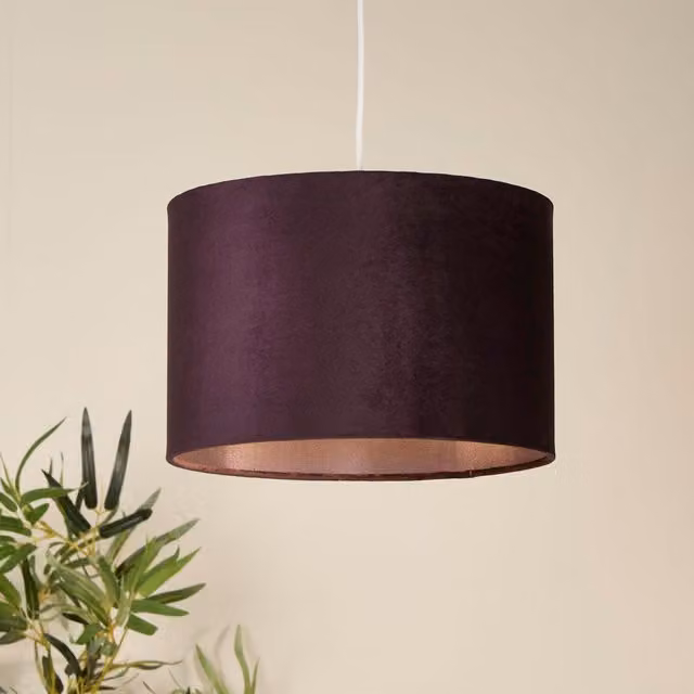 Calista Plum Purple Fabric Cylinder Ceiling Shade from the Lighting Collection