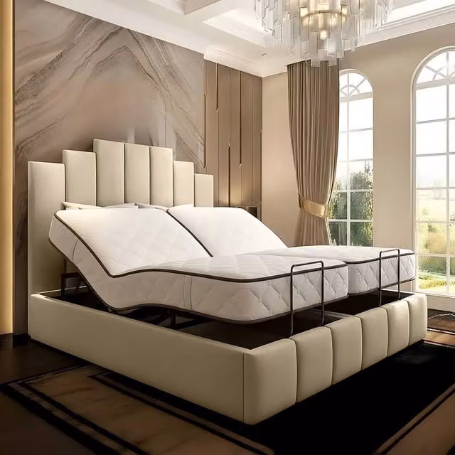 Paradise Beds Ltd Tech Art Deco Electric Adjustable Bed Set with Pocket Sprung Mattress in Cream, W/D: 140 x 200 cm – 1
