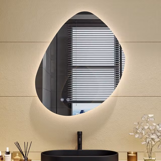 Livingandhome Irregular Frameless LED Bathroom Wall Mirror, Silver, Width: 70 cm