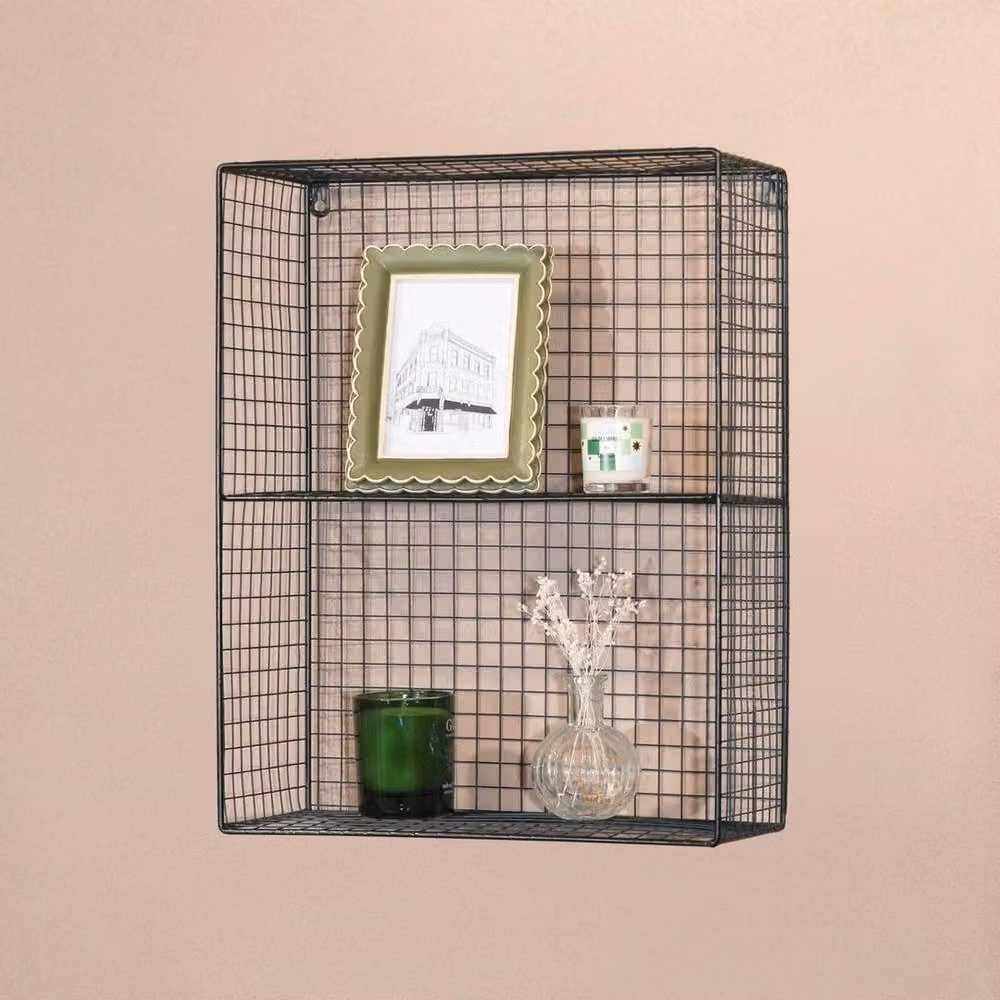 PAWNORA Wall Mounted Metal Shelf Rack in Matt Black, H 51.5 x W 40 x D 18 cm – 2