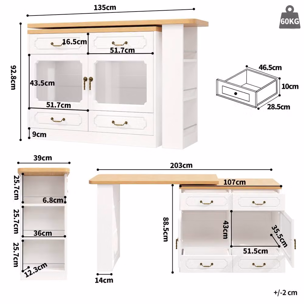 ModernLuxe Extendable Bar Cabinet with LEDs and 4 Drawers in White – 6