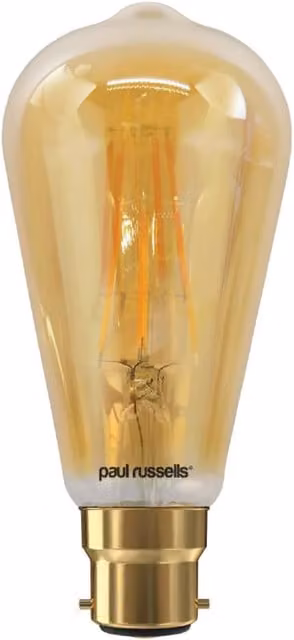 Paul Russells 7W ST64 LED Filament Bulb, B22, 725lm, Dimmable, 2200K Extra Warm White