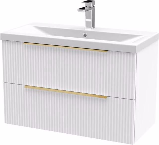 Balterley Fluted Front Wall Hung 2 Drawer Vanity Basin Unit, Satin White, Width: 80 cm