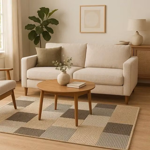 Premier Housewares Small Box Design Patchwork Rug in Grey, White and Multicolour, Woven Cotton and Wool Blend, W: 180 cm, D: 120 cm, H: 1 cm – 2