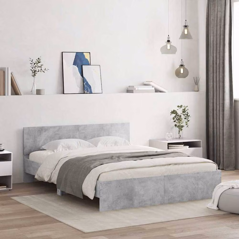 Berkfield Home King Size Bed Frame with Headboard, LED Under-Bed Lighting and USB Charging Port, Concrete Grey, W/D/H: 150 x 200 cm – 3