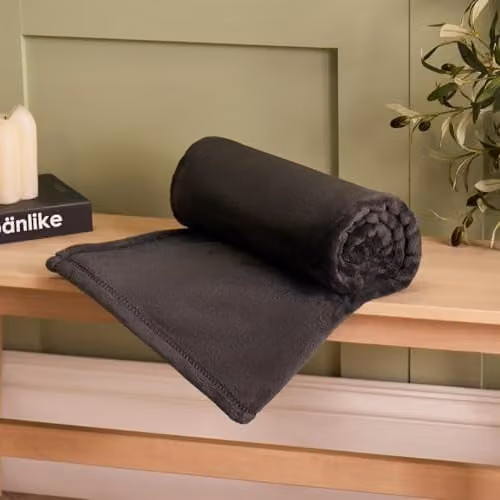 OHS Fluffy Fleece Throw Blanket in Anthracite Grey, W/D/H: 150 x 200 cm
