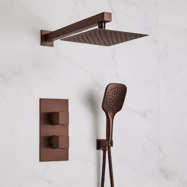 Bathroom Kingdom Avon Brushed Bronze Thermostatic Shower Set with 250mm Rain Overhead Shower and Hand Shower