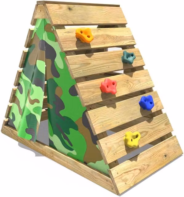 Rebo Modular Wooden Climbing Pyramid Climbing Frame with Climbing Wall and Secret Den in Green and Multicolour