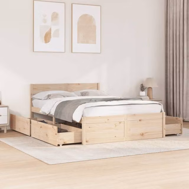 Berkfield Home Solid Wood Pine Bed Frame in Brown, W: 140 cm, L: 190 cm