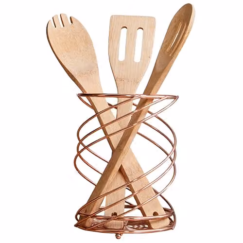 Premier Housewares Kuper Freestanding Metal Utensil Holder, Gold, Height: 13 cm, Width: 13 cm, Depth: 16 cm – 1