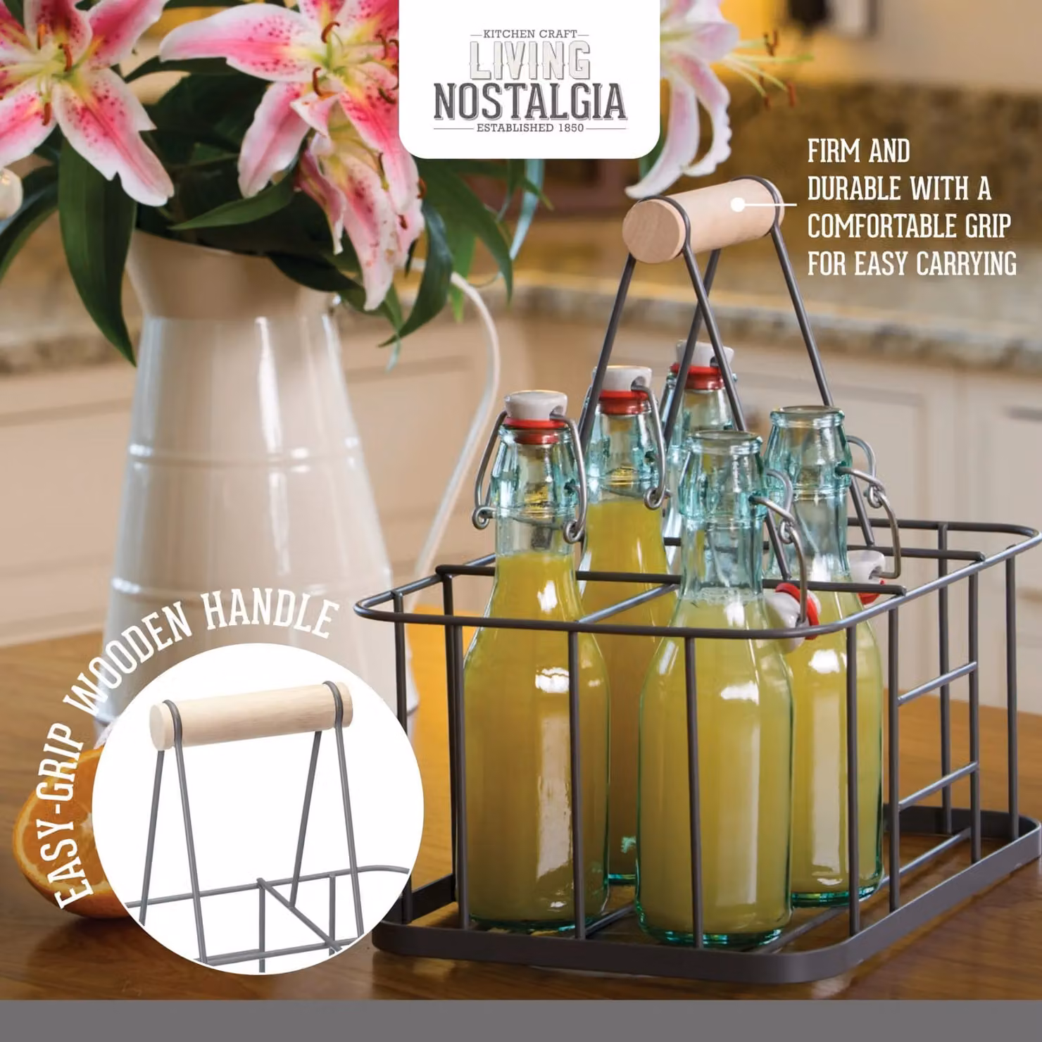 KitchenCraft Living Nostalgia Wire Six Bottle Carrier in Grey – 5