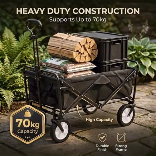 Alivio Heavy Duty Folding Wagon Cart, Collapsible Outdoor Garden Trolley with Adjustable Handle, Black – 3