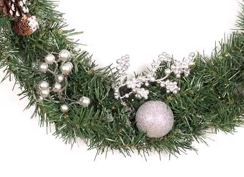Best Artificial Christmas Garland with White and Silver Baubles and Foliage, 12ft – 2