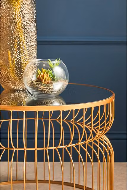 Orsina Round Gold Side Table with Glass Top – 1