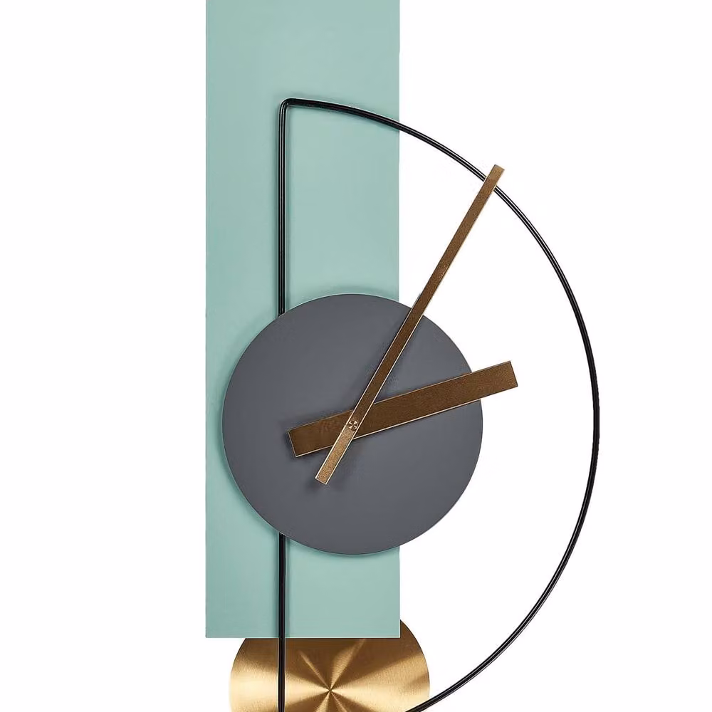 Wyld and Coco Minimalist Geometric Metal Wall Clock in Green and Gold, W/H: 63 x 31 cm – 2