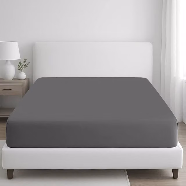 Pamposh 400 Thread Count Egyptian Cotton Single Fitted Sheet in Grey, W/D/H: 90 x 190 x 35 cm