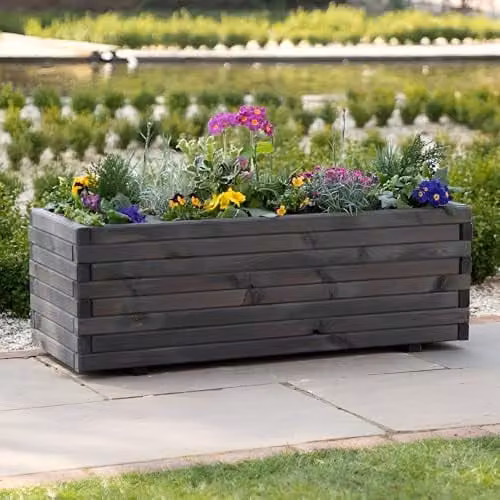 Primrose Wooden Raised Trough Planter in Grey and Brown W/D/H: 40 x 38 x 40 cm – 1