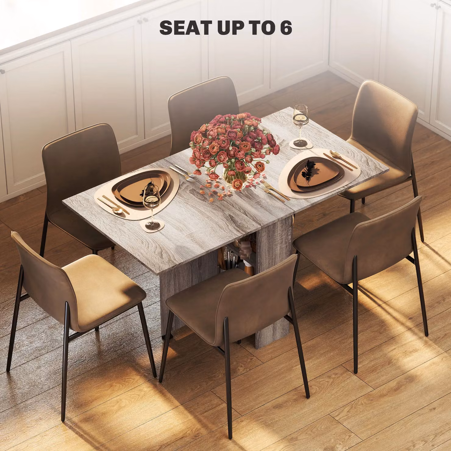 HOMCOM Grey Modern Folding Butterfly Leaf Dining Table for 4-6 People, W: 80-140 cm, D: 60 cm, H: 74 cm – 4