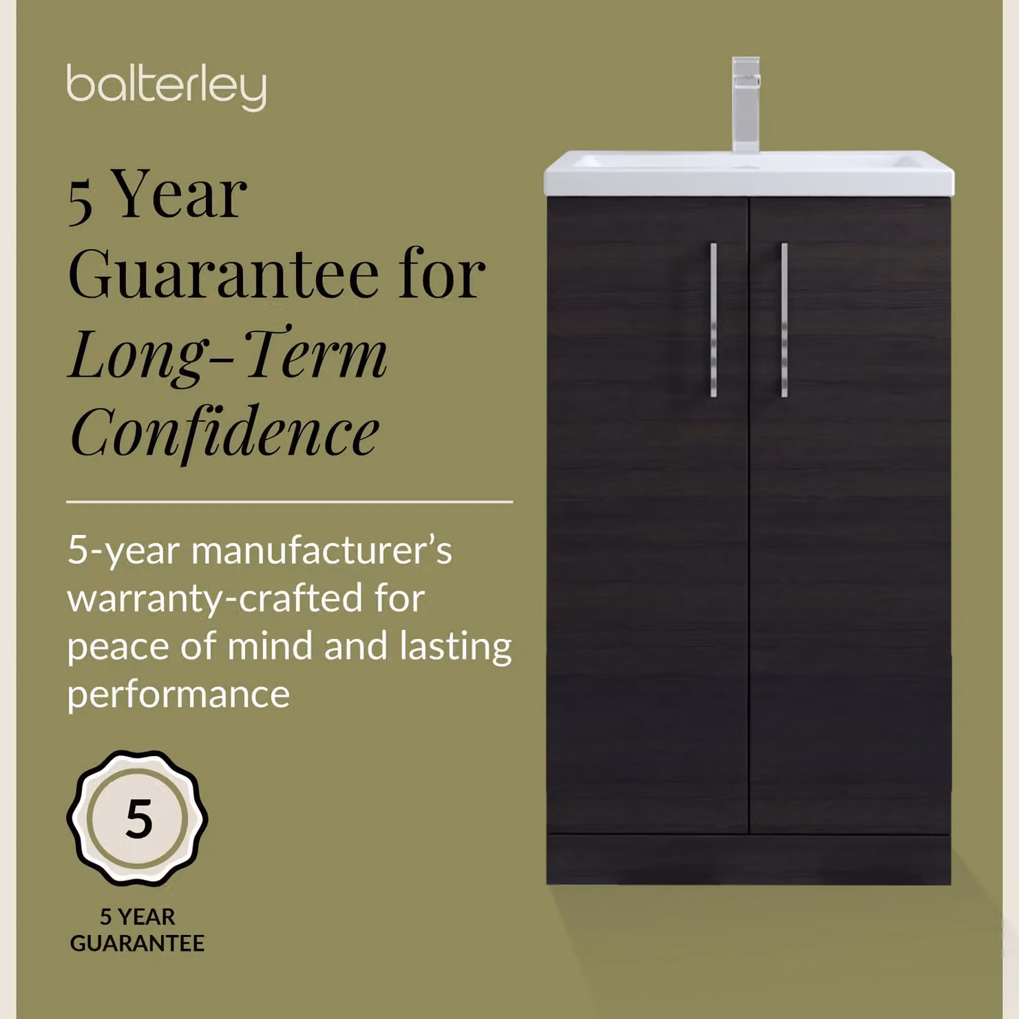 Balterley Modern Black Wood Freestanding Bathroom Vanity Basin Unit with Soft Close Hinged Doors and Chrome Handles W: 50 cm, H: 84 cm, D: 50 cm – 5