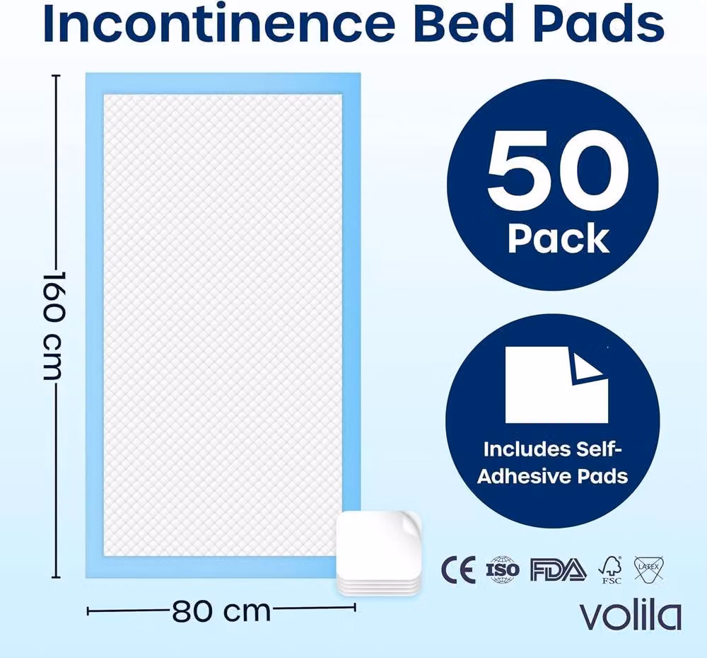 Volila 50 Pack Triple Layer Absorbent Incontinence Bed Pads, White, W/D: 160 x 80 cm – 2