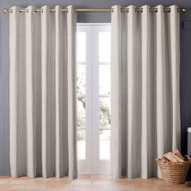 Emily Bond Oscar Stripe Made to Measure Blackout Eyelet Curtain Panel in Grey Smoke