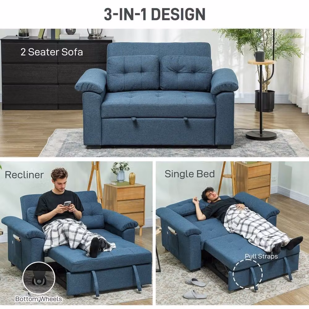 FORGEVIO Blue 2 Seater Click Clack Sofa Bed with Upholstered Fabric, W/D/H: 140 x 190 cm – 5
