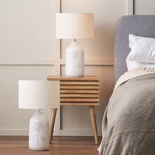 Ruma Set of 2 Flora White Floral Ceramic Table Lamps – 1